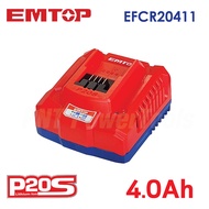 EMTOP แบตเตอรี่ลิเธียมไอออน 20V Series P20S มี 4 แบบ 2Ah 4Ah 5Ah 6Ah  และแท่นชาร์จแบตเตอรี่  2Ah 4Ah