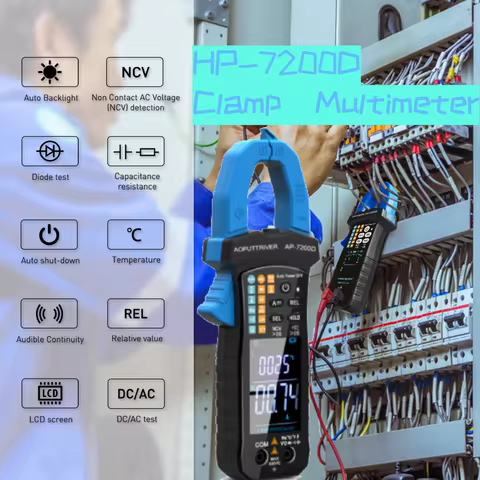 7200D Full Color Clamp Meter 6000 Counts TRMS, Dual Display Analog Bar NCV Flashlight AC/DC Tester f