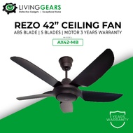 Rezo 42 inch (5 Speeds) ABS Blade Matt Black Ceiling Fan with Remote Control (AX42-MB) - 3 years warranty for motor