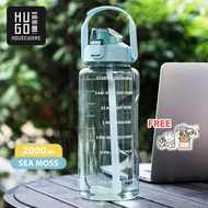 HUGO Botol Minum 2 Liter Jumbo Besar Anti Bocor Botol Air Motivasi BPA FREE Gratis Stiker