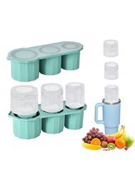 1入綠色矽膠帶蓋冰塊盤，圓柱形大冰塊模具，適用於水杯、家庭夏日果汁冰盤，可放置冰箱內冷凍使用