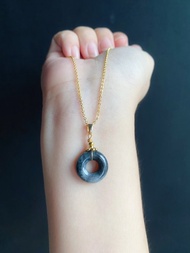 天然緬甸玉 翡翠 玉質細 烏雞水墨風 平安扣 設計款 項鍊 禮物