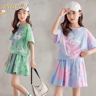 ANGUGU Dress For Kids Girls Girls Skirt Dress Girls Dresses Girls Summer Dress Little Girl Short Sleeve Skirt The Two-piece Set Is Suitable For Girls Aged 3-17 Frozen Dress Frozen Dress For Kids Girl