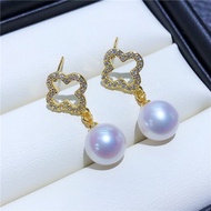 Copper plated gold clover style S925 silver needle earrings semi-finished pearl accessories