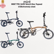 MINT T9D-349D Premium 16 Inch Folding Bike 9 Speed Disc Brake 4130 Chromoly Steel Lightweight Foldab