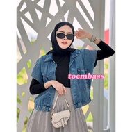 Atasan Jeans Wanita Outer Vest Denim Ld 120 Jumbo Jins Premium Korean Style Jumbo Rompi Tanpa Lengan