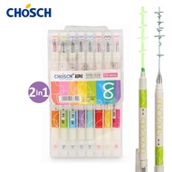 Color Gel Pen + 8 Highlighter 2 in 1 Chosch Brand Model CS-8650 0.5 Mm.diamond Head With in One Handle