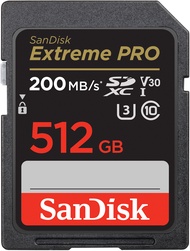 SanDisk Extreme Pro SDXC, SDXXD 512GB, V30, U3, C10, UHS-I, 200MB/s R, 140MB/s W, 4x6, Lifetime Limited ME6-000988