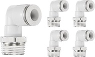 HARFINGTON 5pcs Push to Connect Fittings Male Elbow 3/8Inch Tube OD x 1/2 Inch NPT Thread Plastic Qu