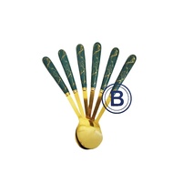 6 PCS MARBEL SULTAN SPOONS CONTAINS 6 / SULTAN SPOONS / GOLD MOTIF SPOONS / TABLE SPOONS SET