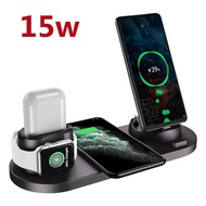 Hexinhongjian Hexinhongjian 6 In 1แท่นชาร์จไร้สาย10W /15W แท่นชาร์จไร้สายอย่างเร็วสำหรับ Samsung Xiaomi Mi Huawei สำหรับนาฬิกา