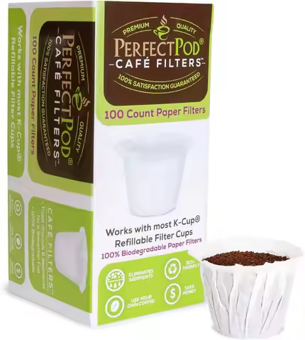 Disposable Paper Filters for Reusable K Cup Pods - 100 Ct, Fits All Brands