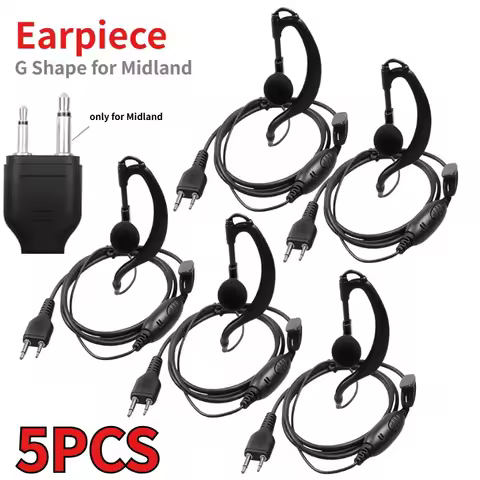 5pcs 2Pin PTT EarHook Earpiece Earphone MIC Headphone for MIDLAND G6/G7/G8/G9 GXT550 LXT118 GXT1000V