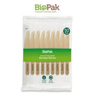 BioPak Compostable Wooden Knives 16cm - 50 pcs Disposable Knife