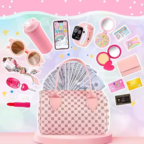 Little Girls Play Purse Princess Gifts Play Purse Set Credit Card/Water Bottle/Sunglasses Kids Prete