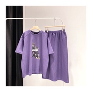 Hello oo2023 Summer New Style Animal Dog Printed T-Shirt+Mid-Length Straight Skirt Two-Piece Women's