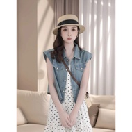 denim vest woman denim suit woman Short Summer Retro Jacket Top Denim Vest
