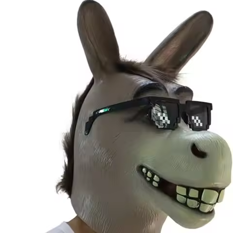 Shrek Donkey Mask for Adult, Halloween Novelty Deluxe Costume, Party Cosplay, Latex Animal Head, Adu