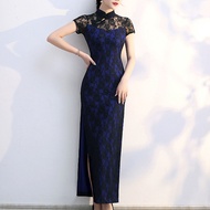 Plate Button Cheongsam Ladies Cheongsam Dress Vintage Lace Patchwork Cheongsam Maxi Dress Chinese Style Qipao