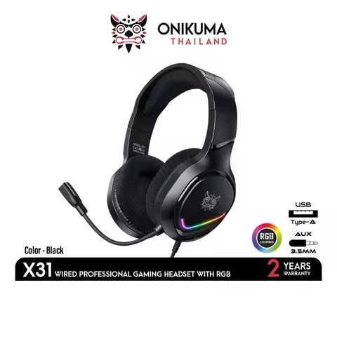 Onikuma X31 Gaming Headset Headphones Driver size 50mm. With RGB light Stylish design