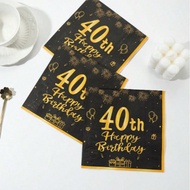 20pcs 33*33CM/13*13In Disposable Napkins, Black Background Gold Fireworks Balloon Gift Box 40th Patt