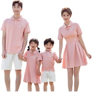 Fashion Pink Polo Family Dress Men Shirt Boy tshirt Women Girl Dress Mini Dress Family Matching Outfits T-shirt Family Set Tees Plus Size