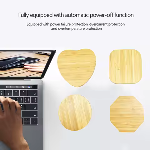Wireless Charger 15W Bamboo Fast Wireless Charging Pad for iPhone Samsung Galaxy AirPods Pro 2 OPPo 