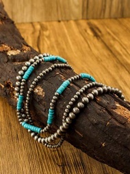 1 collar vintage de varias capas para mujeres con perlas turquesas y de Navajo múltiples, joyería con cuentas bohemias que es una moda para mujeres. Este collar es adecuado para uso diario de mujeres