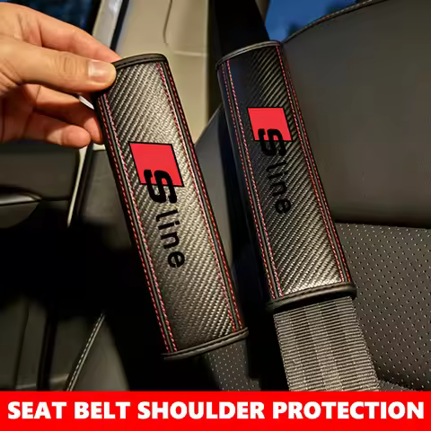 Car Logo Seat Belt Cushion Leather Safety Belt Shoulder Protector Pads For Audi Sline Quattro Q1 Q2 