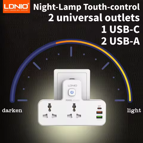 LDNIO Universal Outlets Wall Extension Power Socket Strip 20W PD QC USB ports Fast Charging Power St