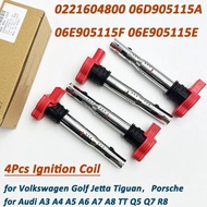 Set of 4 Red Ignition Coil 0221604800 06E905115E for Audi A3 A4 A5 TT Q5 R8 2.0TFSI/2.0TSI A3/GOLF 5