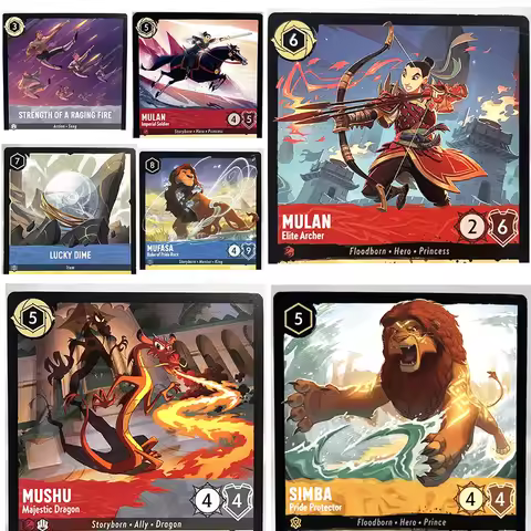 Lorcana Proxy Games Cards Mulan Simba Mufasa Mushu Lucky Dime Strength of a Raging Fire Playing Card