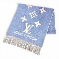 成色極佳 △LOUIS VUITTONM75704 雷克雅未克羊絨圍巾，100% 羊絨 Monogram 流蘇圍巾，藍色，英國製造，正品，男女皆宜