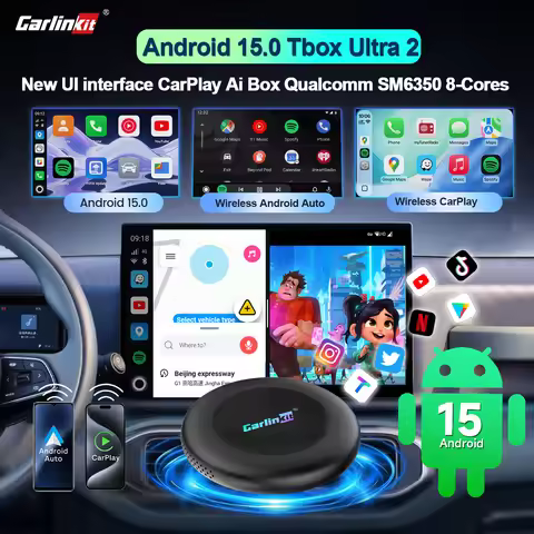 128GB 8-Core CarlinKit CarPlay AI Box Android 15.0 SM6350 Wireless CarPlay Android Auto Adapter Supp