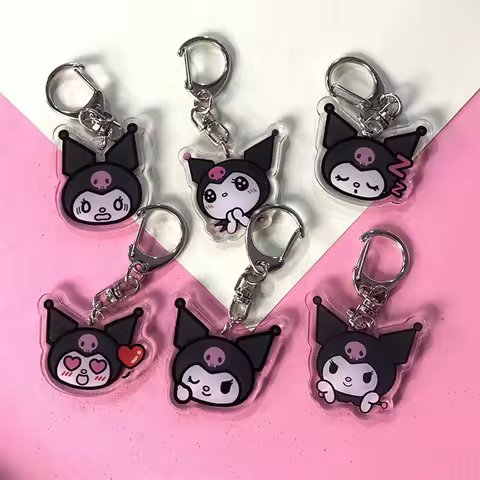 Cartoon Sanrio Kuromi Double-Sided Transparent Acrylic Keychain Cute Girl Bag Kuromi Pendant Wholesa