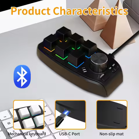 Programming Macro Custom 1 Knob Bluetooth Keyboard RGB 6 Key Copy Paste Mini Button Gaming Keypad Me