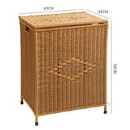 全城熱賣 - 塑膠籐編收納箱有蓋髒衣籃（B款/高腳）尺寸：45*35*58CM）