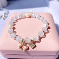 Chinese Style Pearl Cat's Eye Stone Jade Pendant Bracelet Girl Light Luxury Exquisite Charm Bangles 