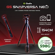 GS SnapVersa Neo 2 in 1 Ergonomic Tripod for Camera & Phone – Eye-Level 154cm Height with Dual Hot S