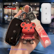 Geely Key trường hợp đối với geely ex5 2024 chìa khóa xe trường hợp gấu Keychain viền bạc