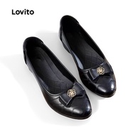 Lovito Elegant Boat Shoes Metal Buckle Bow Soft Sole Shoes Boat Shoes for Women LFA89035 Sepatu Bot 