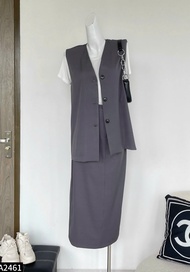 Set vest áo gile phối chân váy xuông trendy A2461