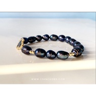 JJ Anchors Black Holy Rosary with 12k Gold-filled Beads