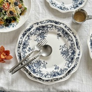 French Medieval Flower Ceramic Plate Blue Dessert Plate Cake Plate Dinner Plate Bread Plate Lace Pla