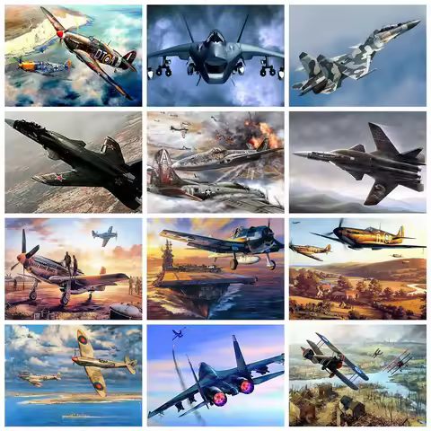 Huacan Diamond Art Painting Kits Airplane Diamond Embroidery Cross Stitch Sky Landscape Full Mosaic 