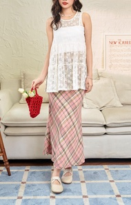 Chân váy midi đuôi cá caro 2 lớp - Checked Isa Skirt - ufo.thebasic