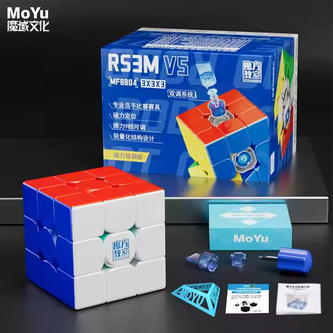 MoYu Robot RS3M V5 3x3 Speed Cube, MagLev Ball-Core, Dual Adjustment System, Magic Cloth Surface Sti