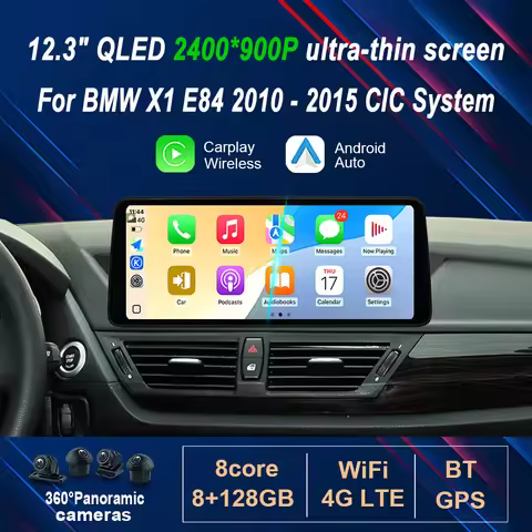 12.3" 2400*900P ultra-thin Android 14 Wireless Carplay for BMW X1 E84 2010 - 2015 GPS 4G WIFI Car Ra