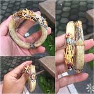 Gelang Uli (akar Bahar) motif naga Cina perak lapis emas