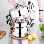28cm 3-Tier Stainless Steel Steamer with Steamer Basket, Dumpling Flan Steamer for Induction Cooker 